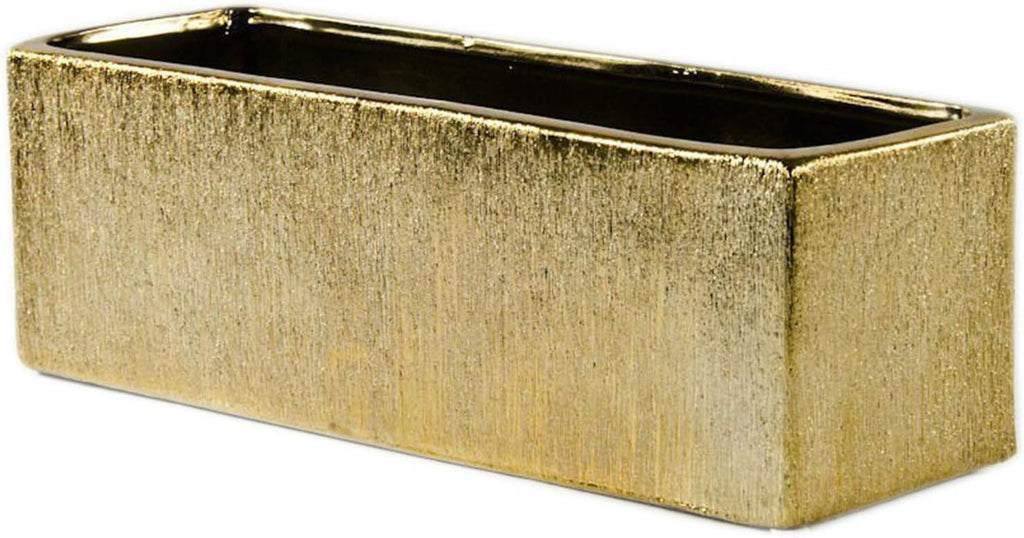 WGVI Long Rectangle Ceramic Planter Vase in Gold Etched 12' x 4' x 4'H, Block Rectangular Terrarium Box Pot, Flower Arrangement, Table top Centerpiece, Home Decor Storage Container, Bulk, 6 Pcs.
