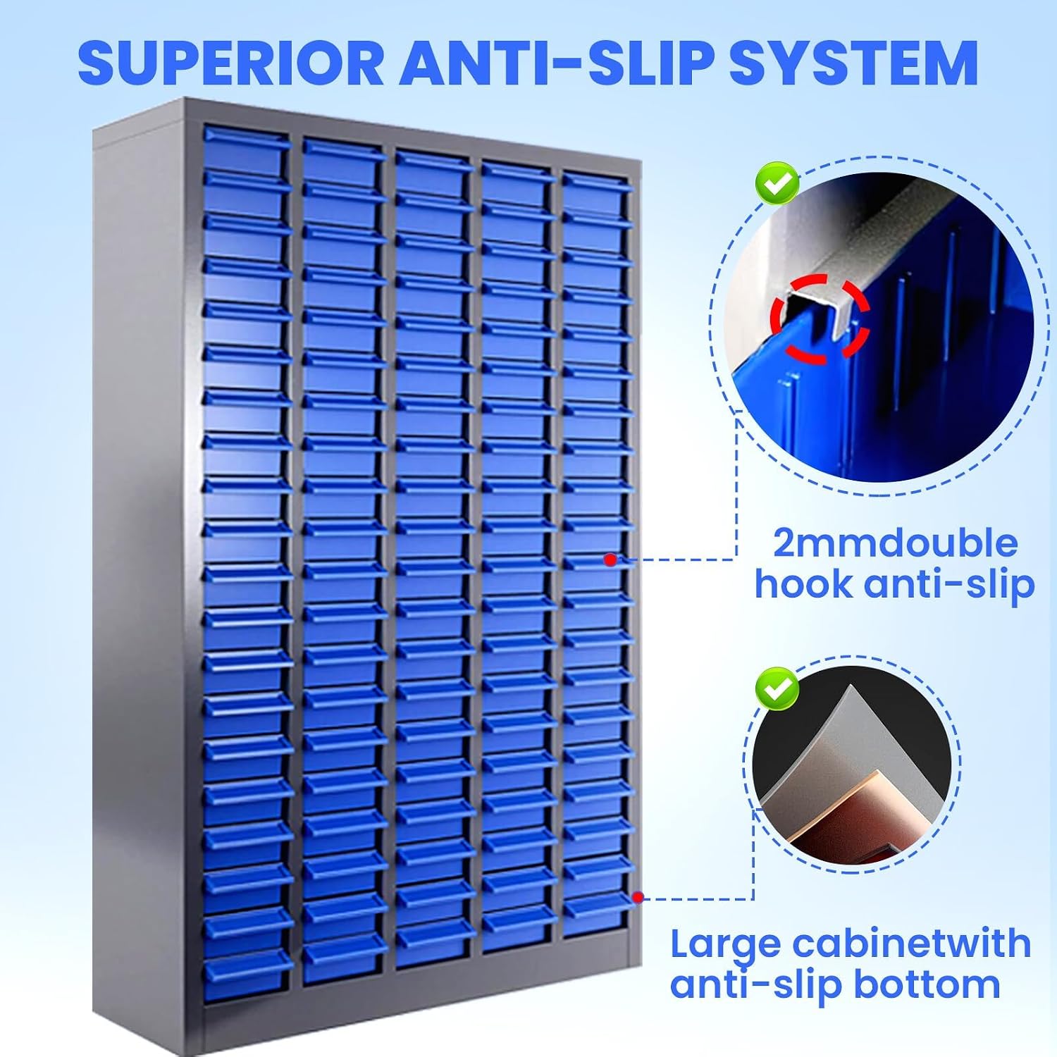 100 Drawer Parts Cabinet, Bolt, nut, and Tool Parts Cabinet, ABS Drawers with Labeled dividers, Alloy Steel Structure, Suitable for Storing resistors, capacitors, and Other Equipment Tools
