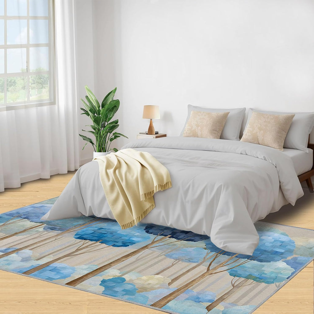 Forest Rugs for Bedroom, Abstract Trees Rug 6x8, Treescape Dining Room Rugs Washable & Non Slip Large Carpet for Home Decor