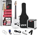 LyxPro 39 inch Electric Guitar Kit Bundle with 20w Amplifier, All Accessories, Digital Clip On Tuner, Six Strings, Two Picks, Tremolo Bar, Shoulder Strap, Case Bag Starter kit Full Size - White