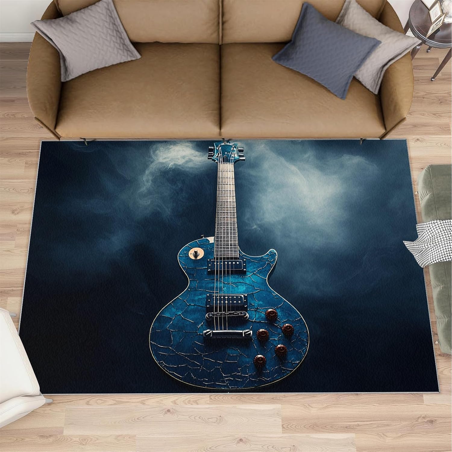 Drums Rug & Home Decor - Blue Rugs for Living Room, Hip Hop Washable Rugs for Bedroom, Musical Carpet, Non Slip Indoor Drums Area Rug & Music Room Decor 6x8 ft