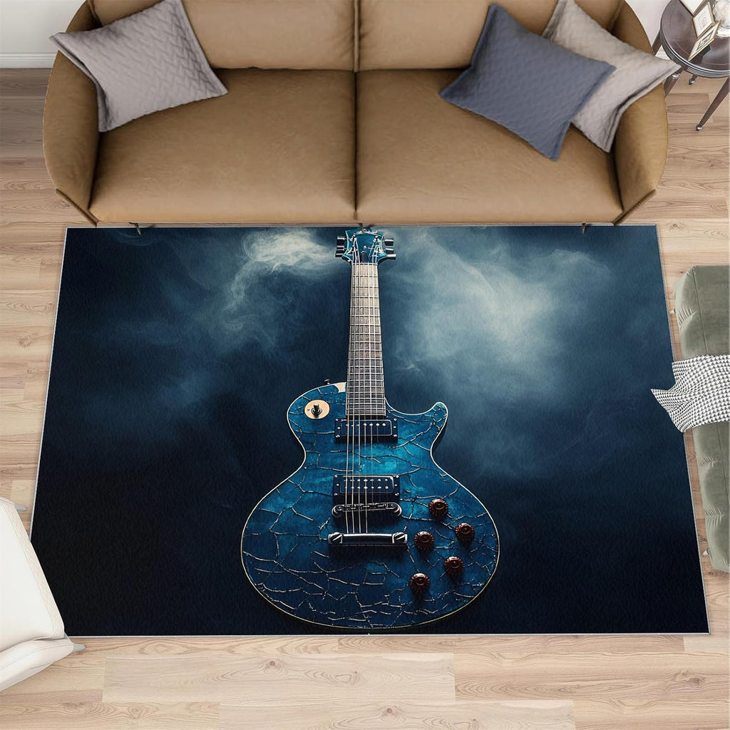 Drums Rug & Home Decor - 5x7 Rug, Blue Rugs for Bedroom, Hip Hop Washable Rugs for Living Room, Musical Carpet, Non Slip Indoor Drums Floor Mats & Music Room Decor