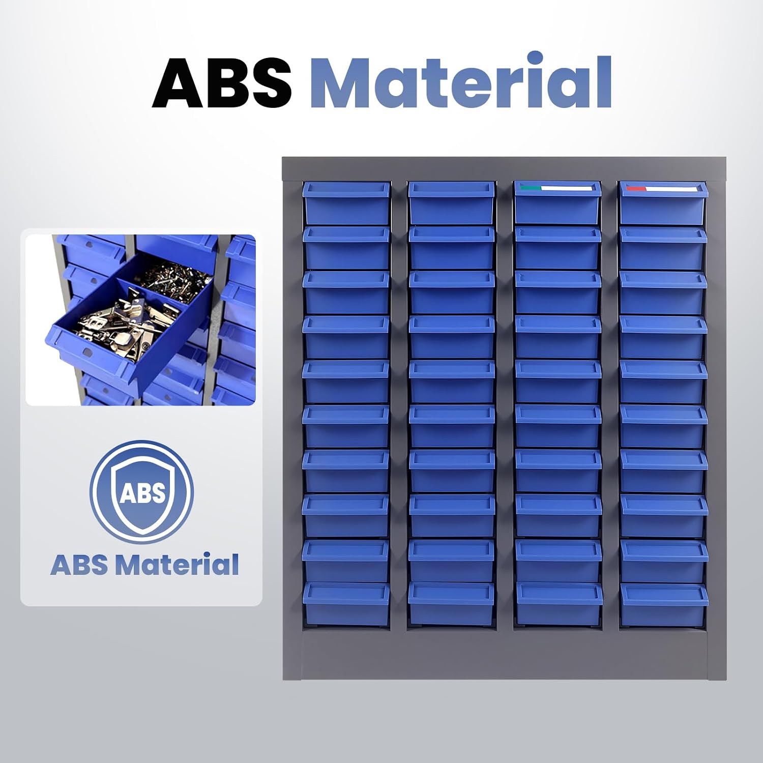 40 Drawer Alloy Steel Nut and Bolt Organizer, ABS Material Parts Cabinet, 21' L×9' W×25' H Nuts and Bolts Organizers and Storage, Bolt Bins Organizers for Shop Garage Workshop
