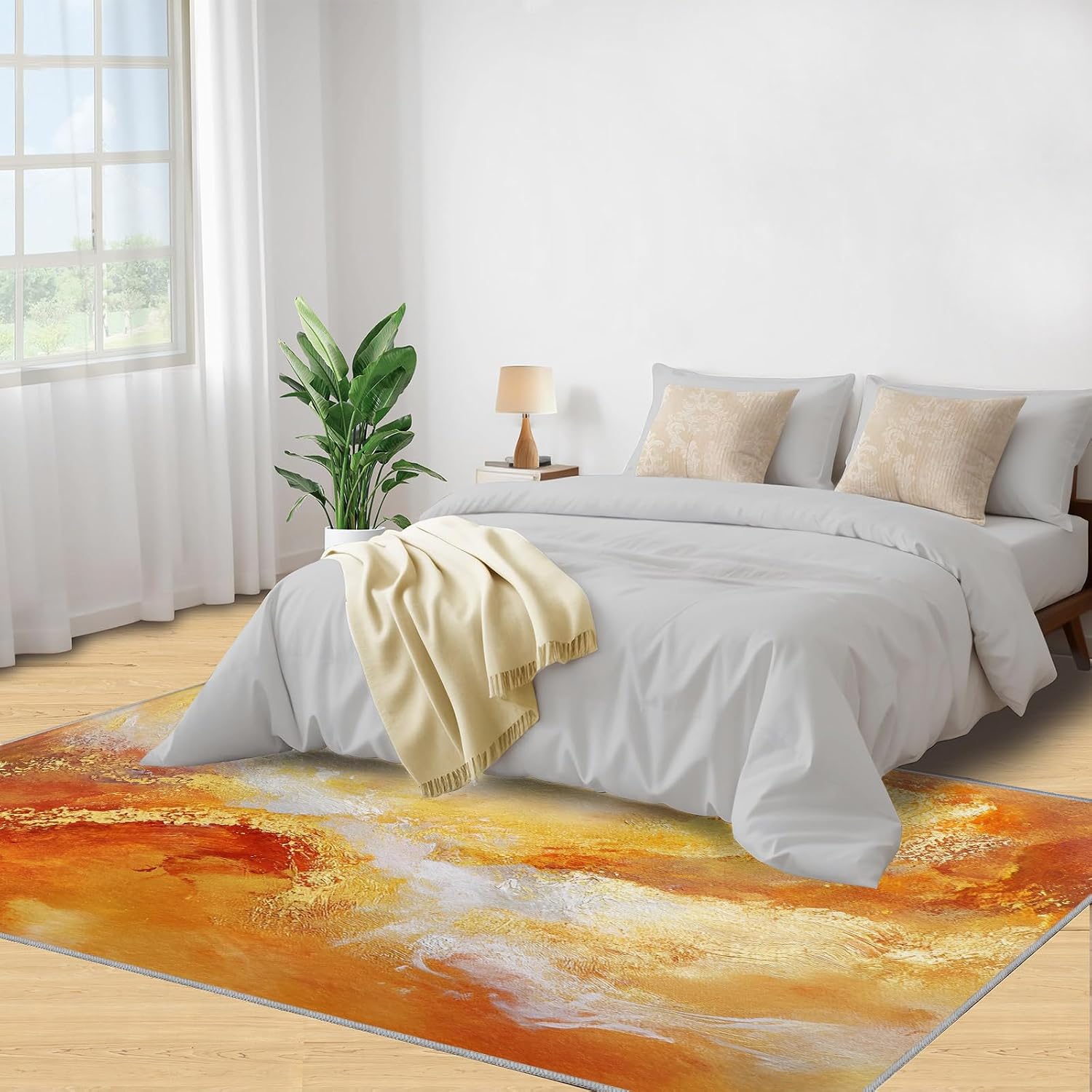 Abstract Gold Rug 6x8, Modern Art Rugs for Bedroom, Imitation Metal Area Rug, Non Slip Washable Rugs for Living Room Farmhouse, Indoor Low Pile Decor Carpet