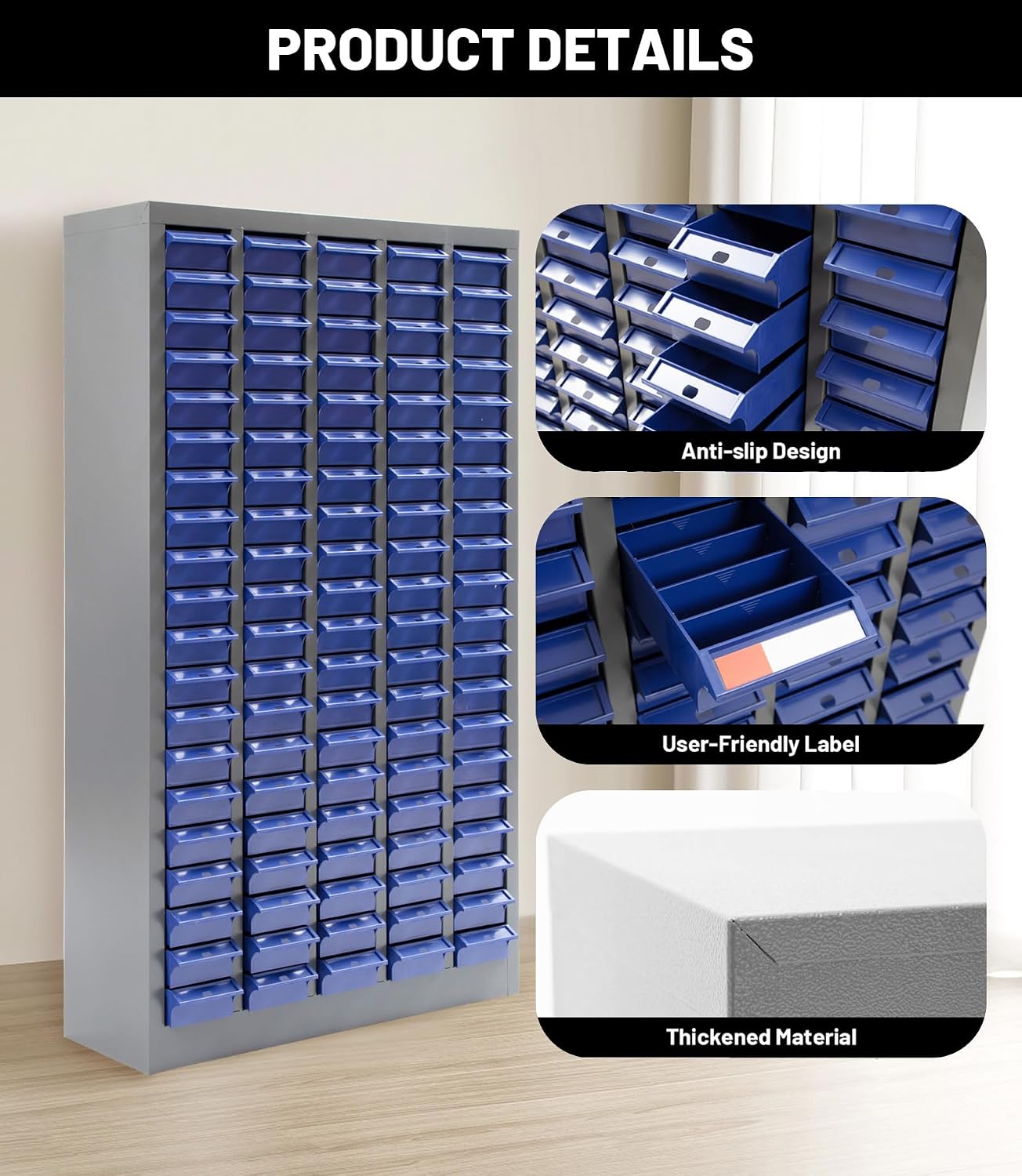 100 Drawers Part Cabinet Bolt and Nut Tool Storage Documents with ABS Material Drawer for Hardware Organization Equipment Shelves Workshop and Office Supplies, Grey