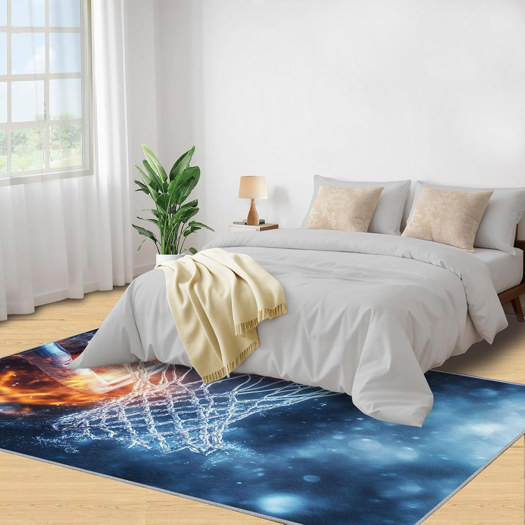 Basketball Rug 6x8, Boys' Sports Rugs for Living Room, Basketball Rugs for Bedroom, Washable Area Rug, Non Slip Carpet for Hardwood Floors