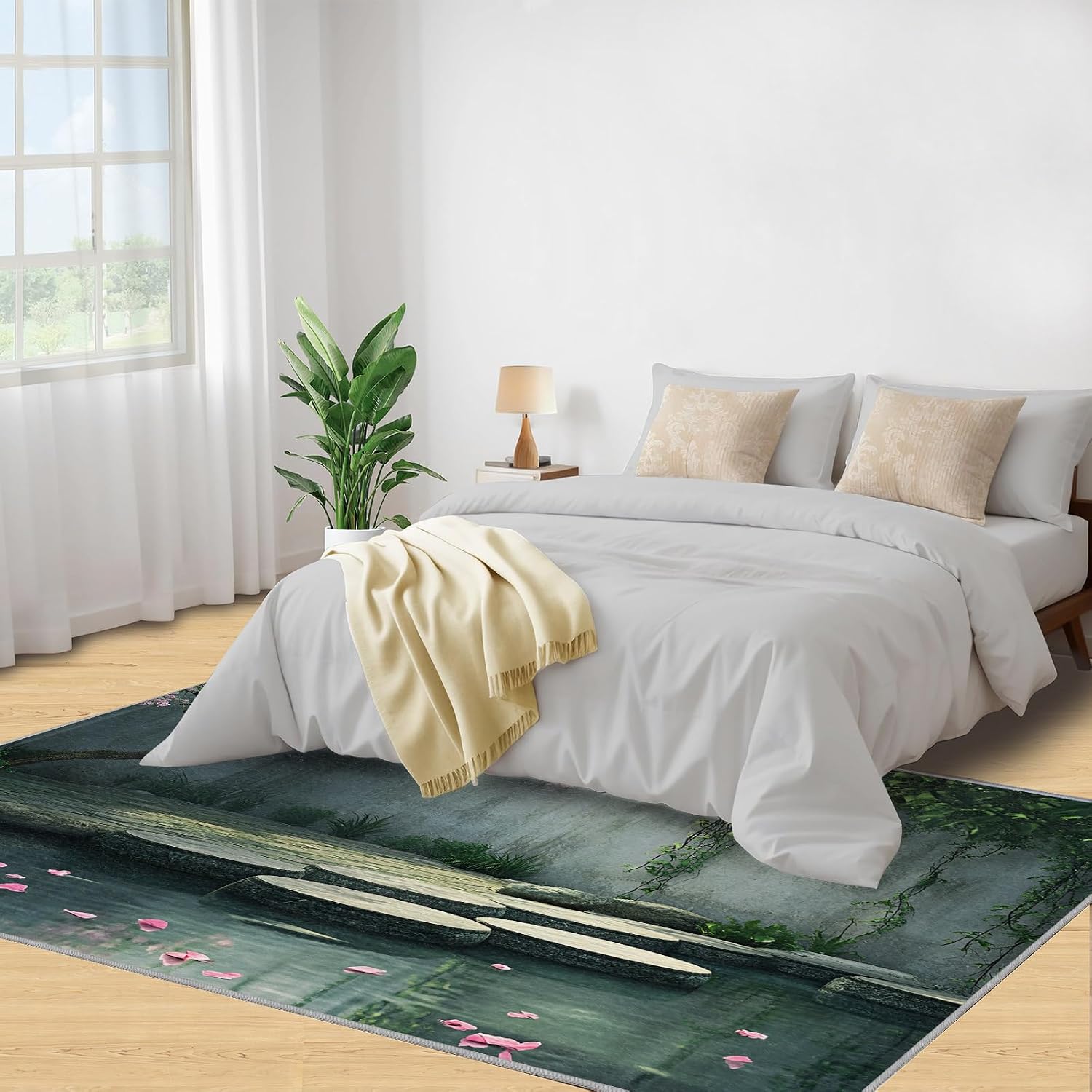 Courtyard Rug 6x8, Chinese Style Rugs for Living Room, Landscape Area Rug, Washable Rugs for Bedroom, Kitchen Dining Room Decor Carpet