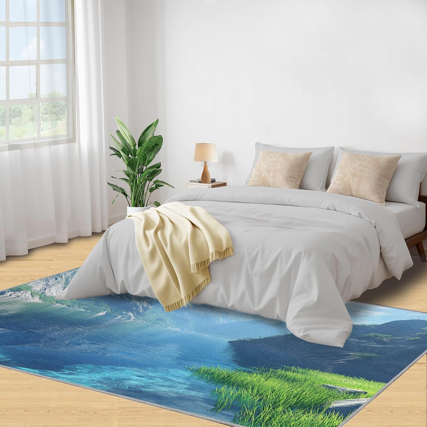 Nature Landscape Rug 6x8-6x8 Rug, Mountains Area Rugs for Living Room Bedroom, Lake Area Carpet, Natural Scenery Washable Carpet, Landscape Home Decor & Gifts