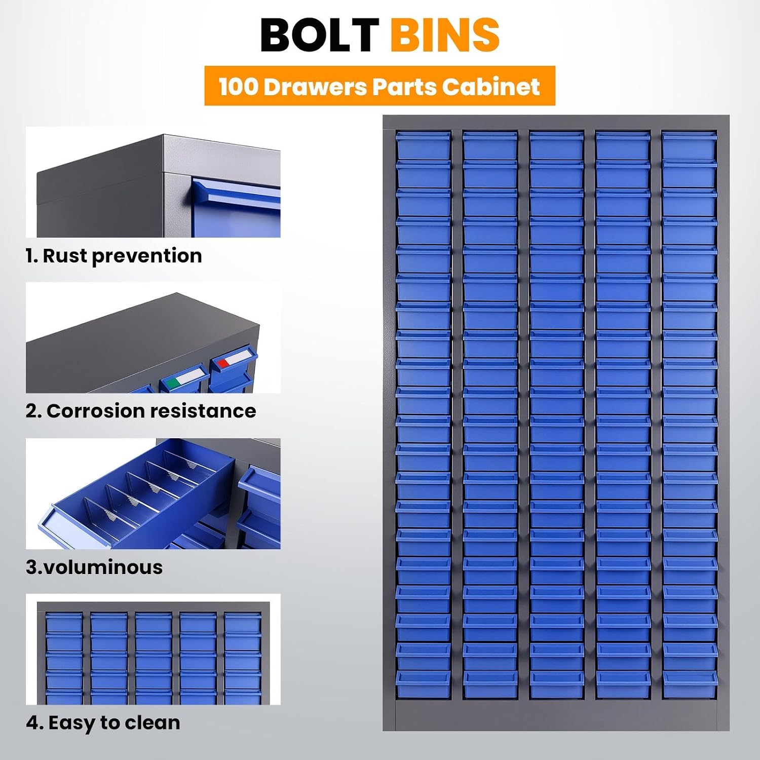 100-Drawer Tool Storage Cabinet, 25 * 8.66 * 46 Inches Drawer Storage with Rustproof Finish - Bolt Bin & Nuts and Bolts Organizers and Storage for Garage, Office,Craftsmen