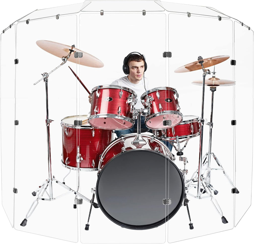 PENNZONI Drum Shield 6ft w/Deflectors & Chrome Hinges, Comes w/ 5 Drum Panels, 5 Deflectors, Chrome Hinges & Deflector Connectors, Premium Clear Acrylic Panels