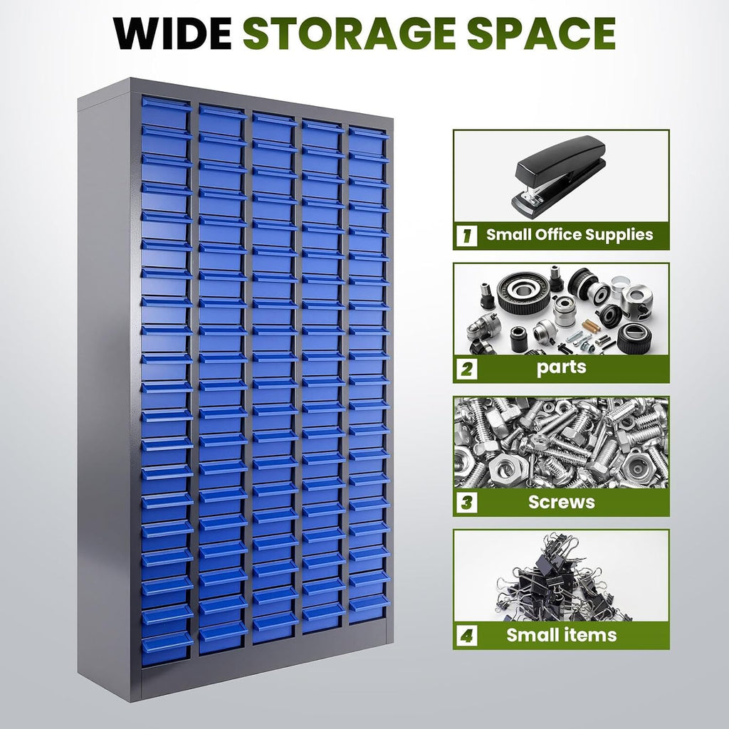 100-Drawer Grey Parts Cabinet, ABS Material Nuts Bolts Screw Nail Bins Tool Storage Cabinet Screw Drawer Organizer, Heavy-Duty Industrial Parts Cabinet for Workshop, Office, Hardware (100 Drawers)