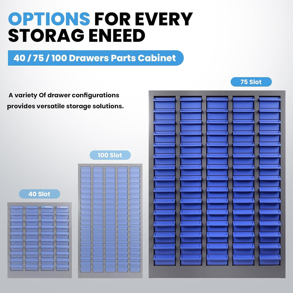 75 Drawer Small Parts Storage Cabinet, 26'X 9'X 36' Nut and Bolt Organizer Cabinet with Dividers & Labels, Bolt Bin with Removable ABS Drawers, Durable Tool Storage Cabinet for Garage & Workshop Use