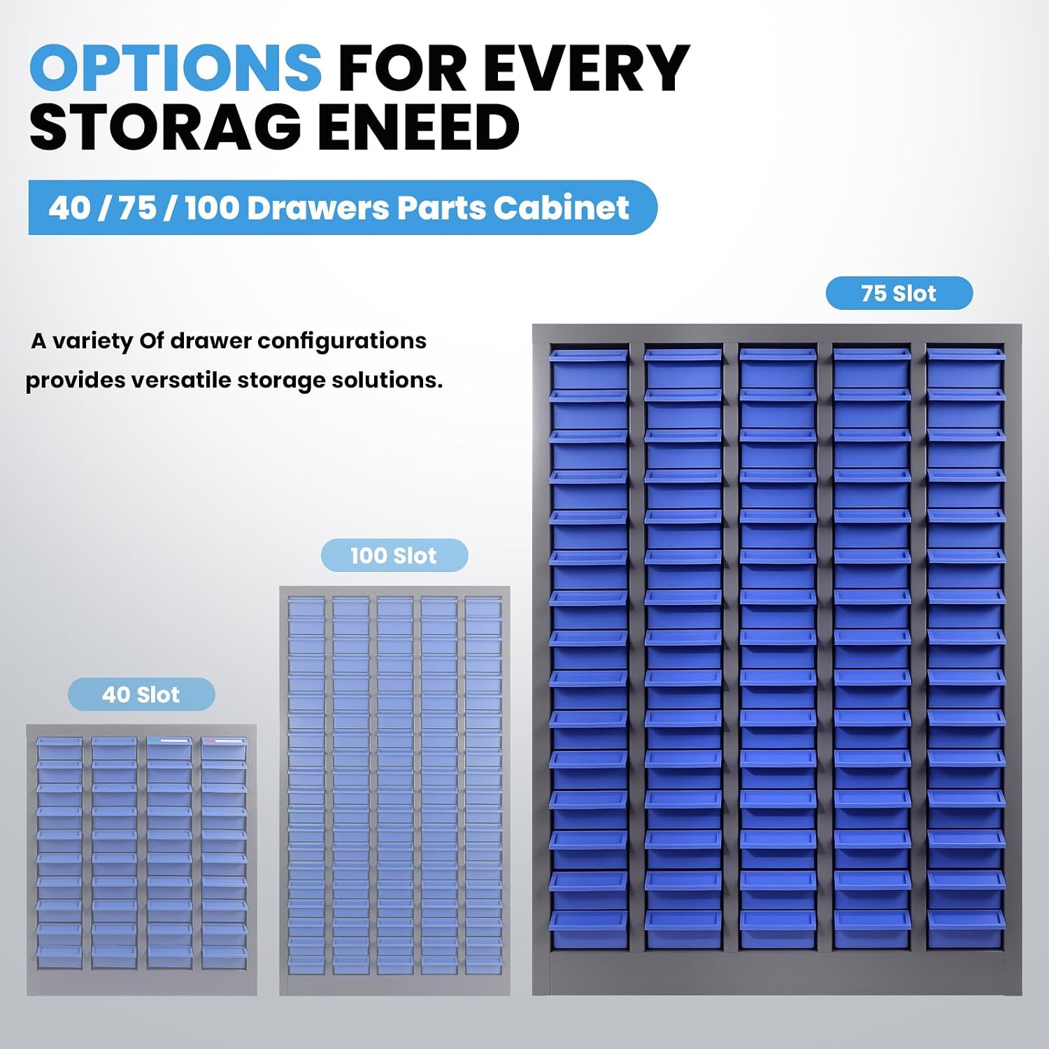 75 Drawer Parts Storage Cabinet, 26'X 9'X 36' ABS Drawer Nut and Bolt Organizer, Heavy Duty Hardware Storage Bolt Bin with Dividers and Labels for Garage Workshop Organization