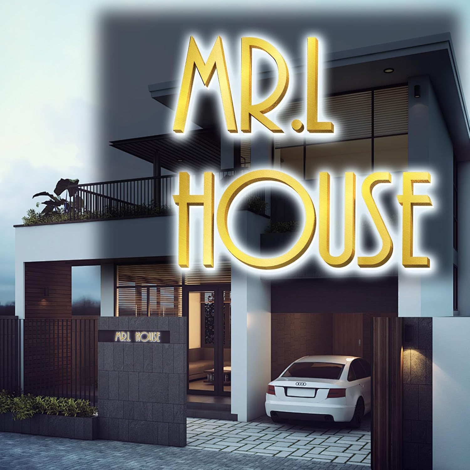 Stylish Brushed Gold Lighted Address Signs, Backlit LED Illuminated Home Address Number, Lighted House Number For Outside Garden, Modern Metal Lighted Address Numbers