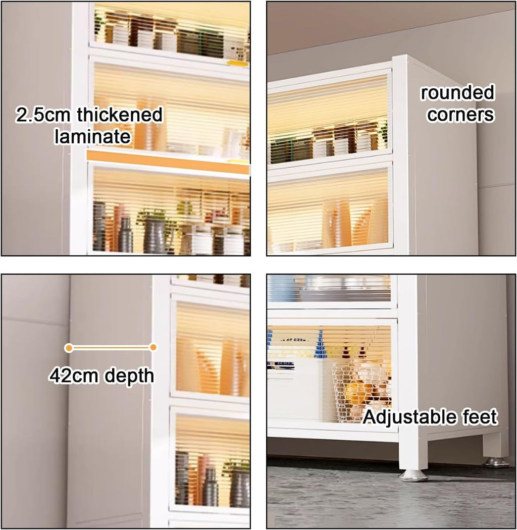 Bar Hutch, Bakers Rack with Flip Doors, Hutch for Kitchen Storage with Adjustable Feet for Living Room, Study, Bathroom