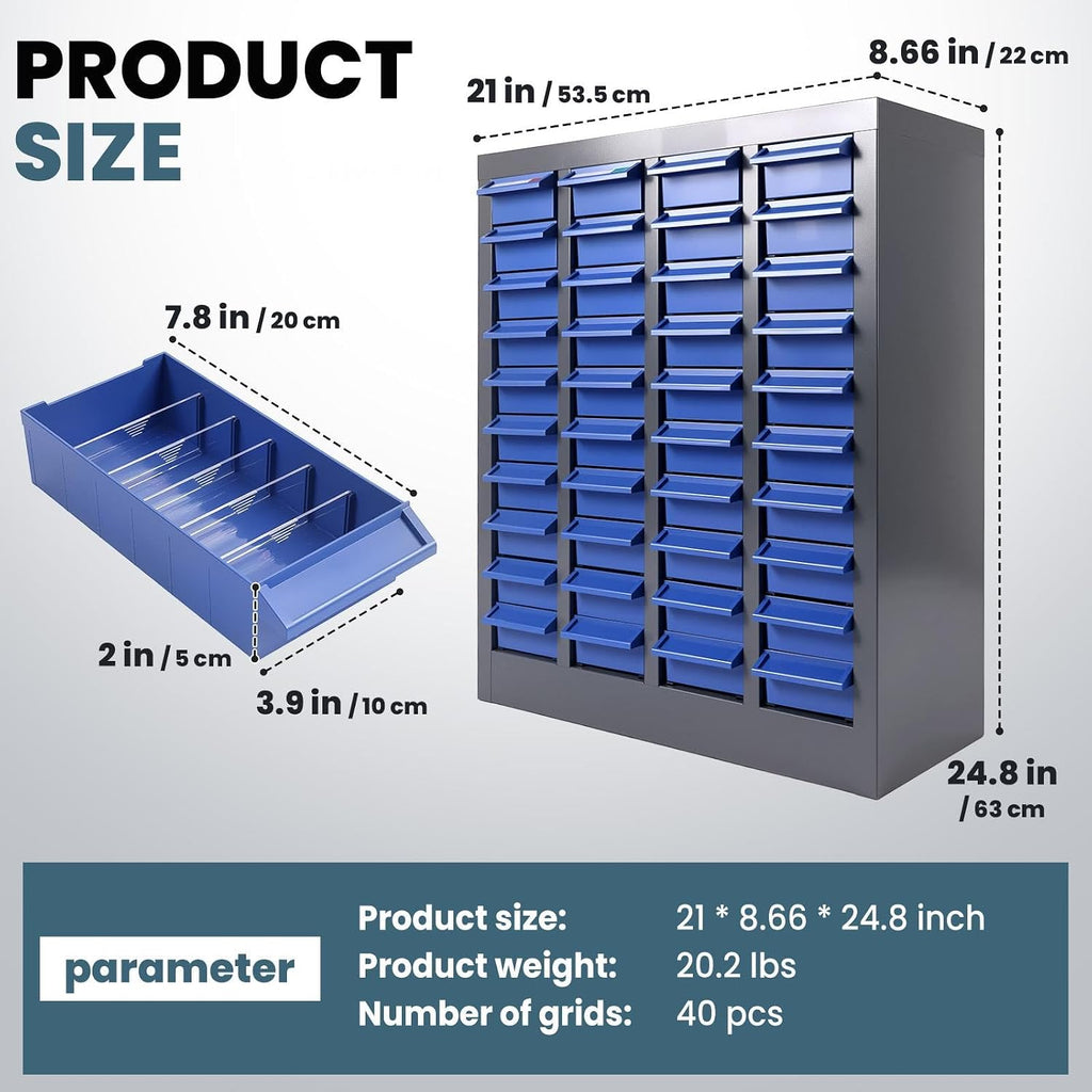 40 Drawers Parts Cabinet Organizer with Metal Frame and ABS Drawers - Bolt Organizer Storage for Nut and Bolt Hardware