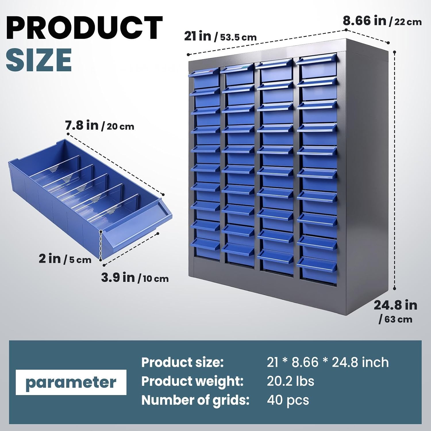 40 Drawers Parts Cabinet Organizer with Metal Frame and ABS Drawers - Bolt Organizer Storage for Nut and Bolt Hardware