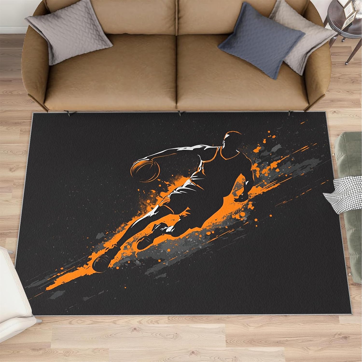 Sports Rug 6x8-6x8 Rug, Basketball Area Rugs for Living Room, Sports Theme Rugs for Bedroom, Boys Non-Slip Mat, Sports Home Decor & Gifts
