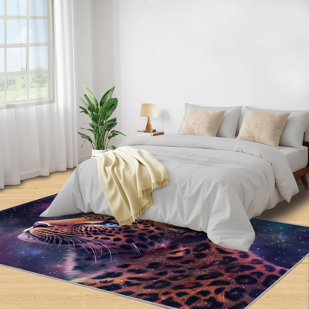 Cheetah Rug 6x8, Starry Sky Rugs for Living Room, Animal Rugs for Bedroom, Non Slip Washable Area Rug, Low Pile Carpet for Hardwood Floors