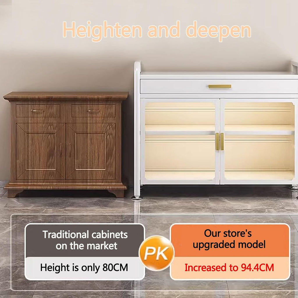 Kitchen Storage Rack for Cabinet Bakers Rack with Storage Cabinet Doors with Adjustable Foot Pads, for Kitchen, Dining Room, Living Room(White,60 * 37.5 * 147.4cm)