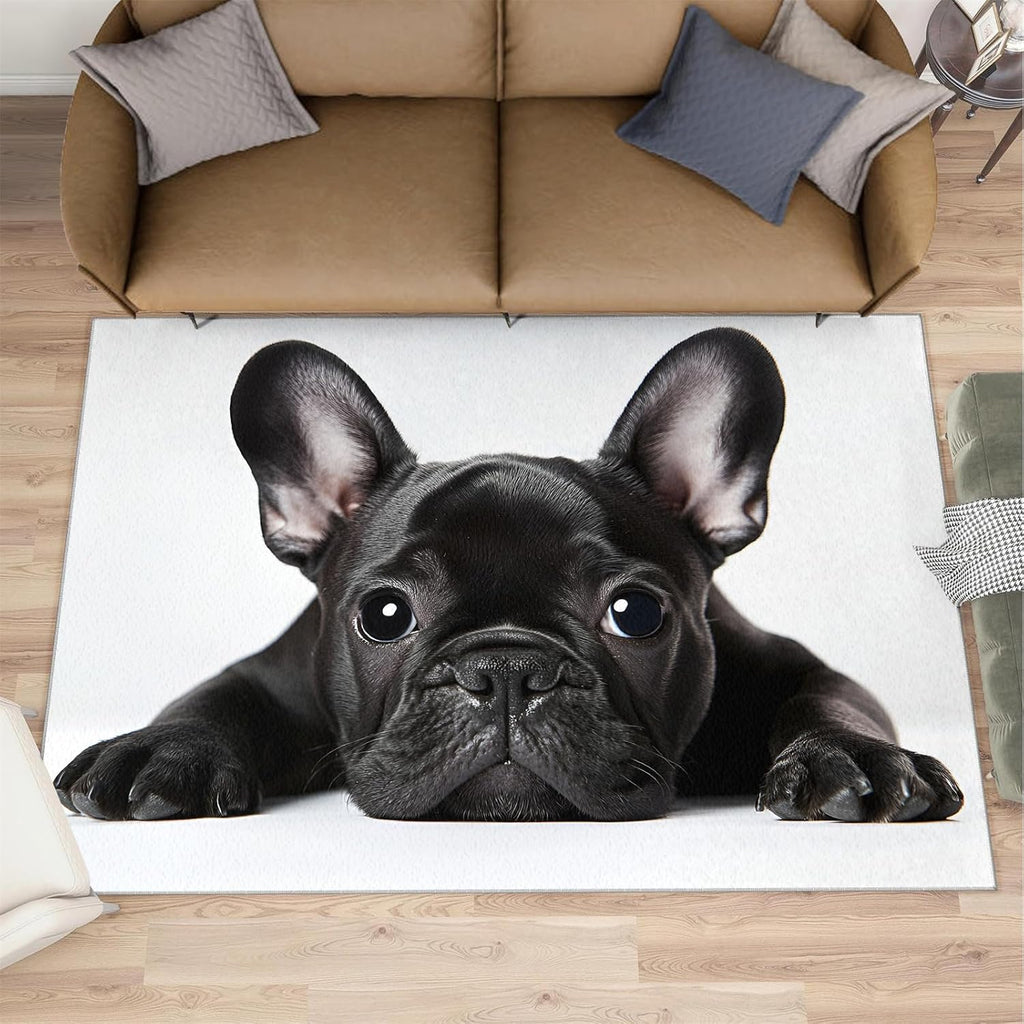 French Bulldog Rugs for Bedroom, Bulldog Puppy Rug 6x8, Cute Dog Portrait Dining Room Rugs Washable & Non Slip Large Carpet for Home Decor