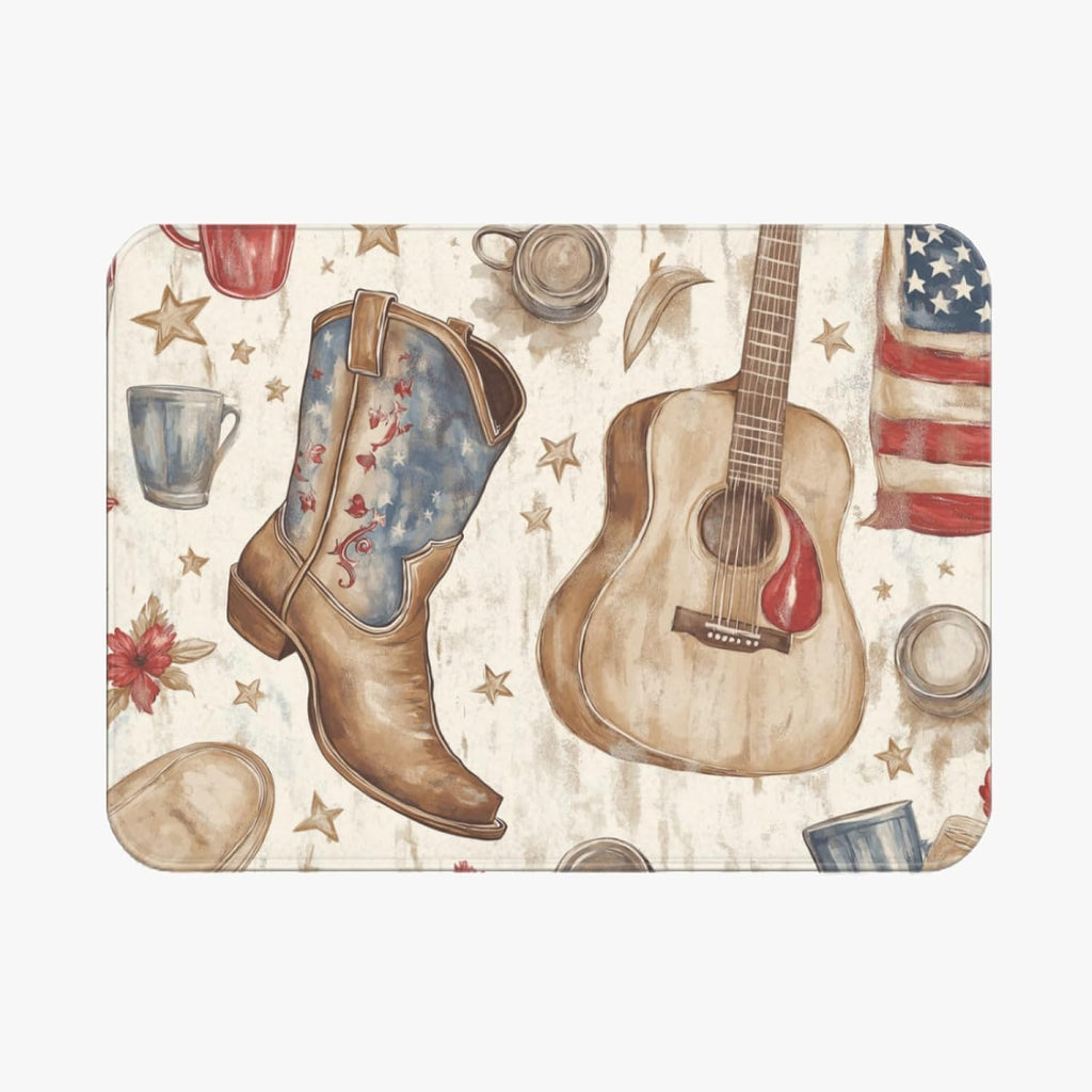 Music Guitar Area Rug 6 ft x 9 ft Exotic Tribal Cowboy Boots Decorative Rug for Kids Teens Adults Musical Notes for Living Room Bedroom Southwest Style Decorative