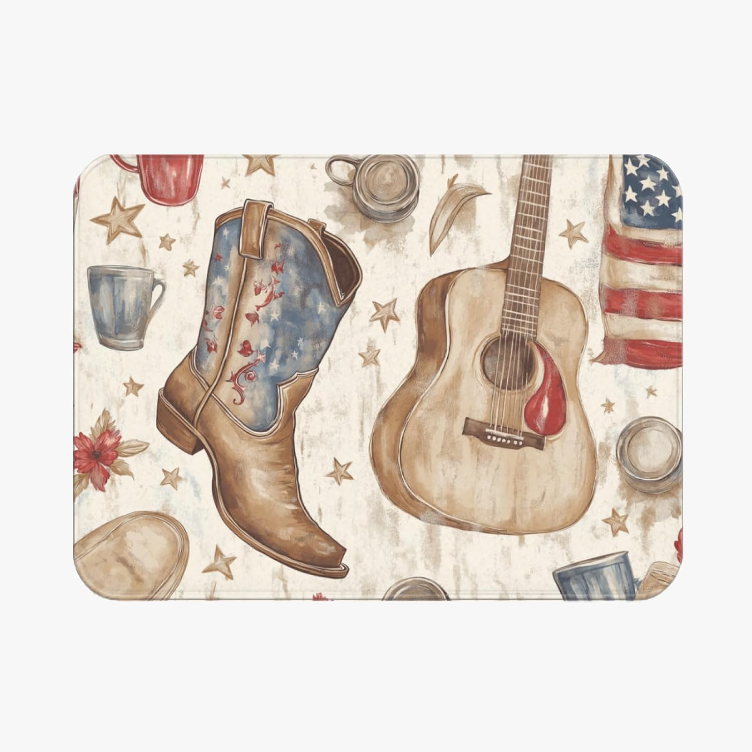 Music Guitar Area Rug 5 ft x 7 ft Exotic Tribal Cowboy Boots Decorative Rug for Kids Teens Adults Musical Notes for Living Room Bedroom Southwest Style Decorative