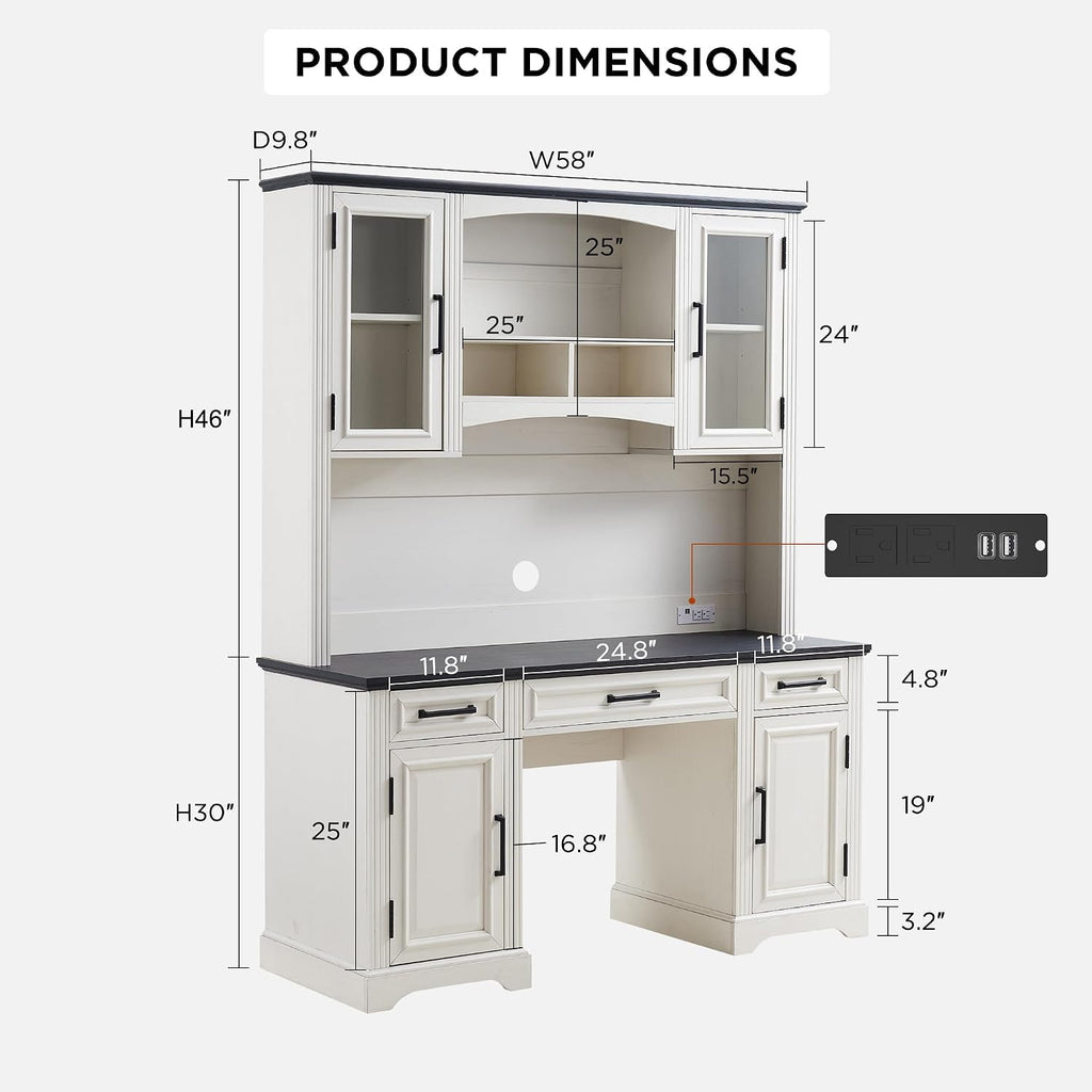 JXQTLINGMU Farmhouse 58' Large Bar Cabinet with Hutch, 76' Height Storage Cabinet, Coffee Bar, Buffet Sideboard, Kitchen Hutch Pantry for Kitchen Bathroom Dining Room (Off White)