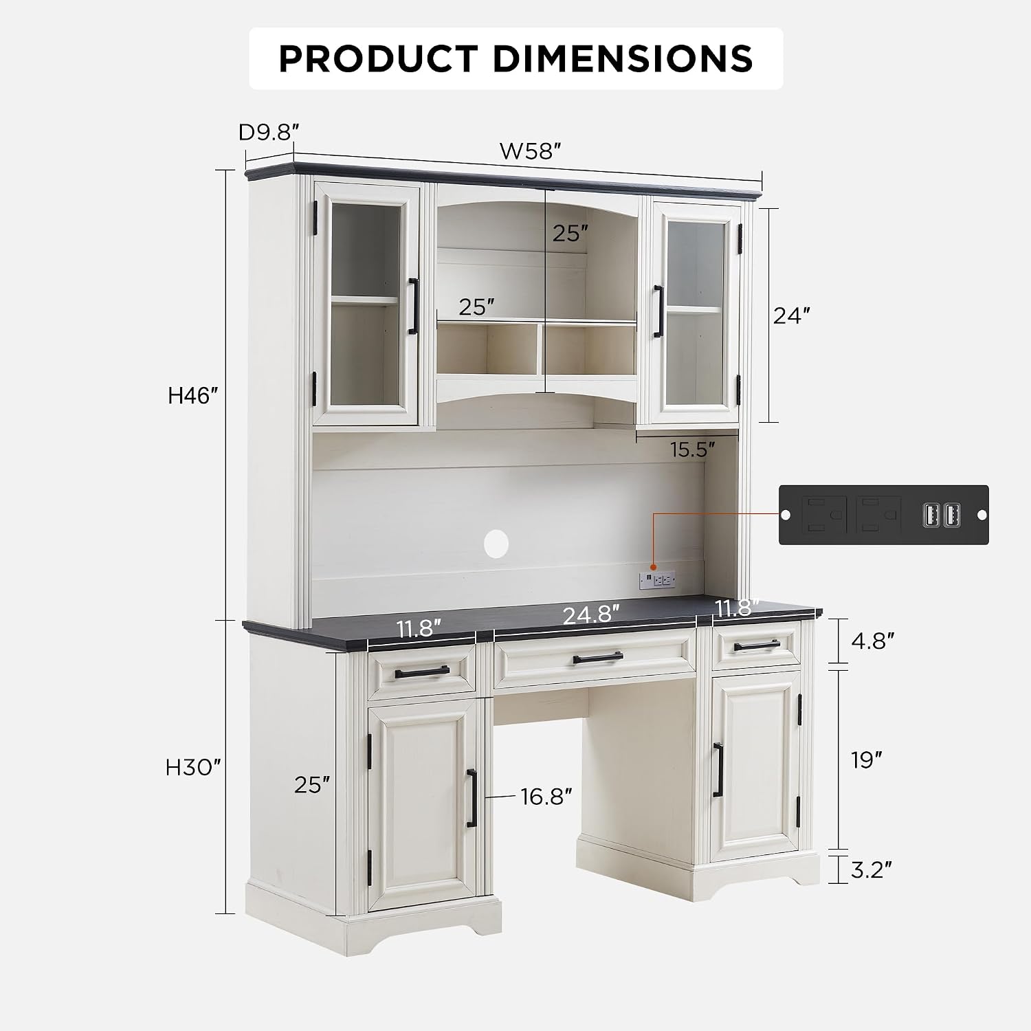 JXQTLINGMU Farmhouse 58' Large Bar Cabinet with Hutch, 76' Height Storage Cabinet, Coffee Bar, Buffet Sideboard, Kitchen Hutch Pantry for Kitchen Bathroom Dining Room (Off White)