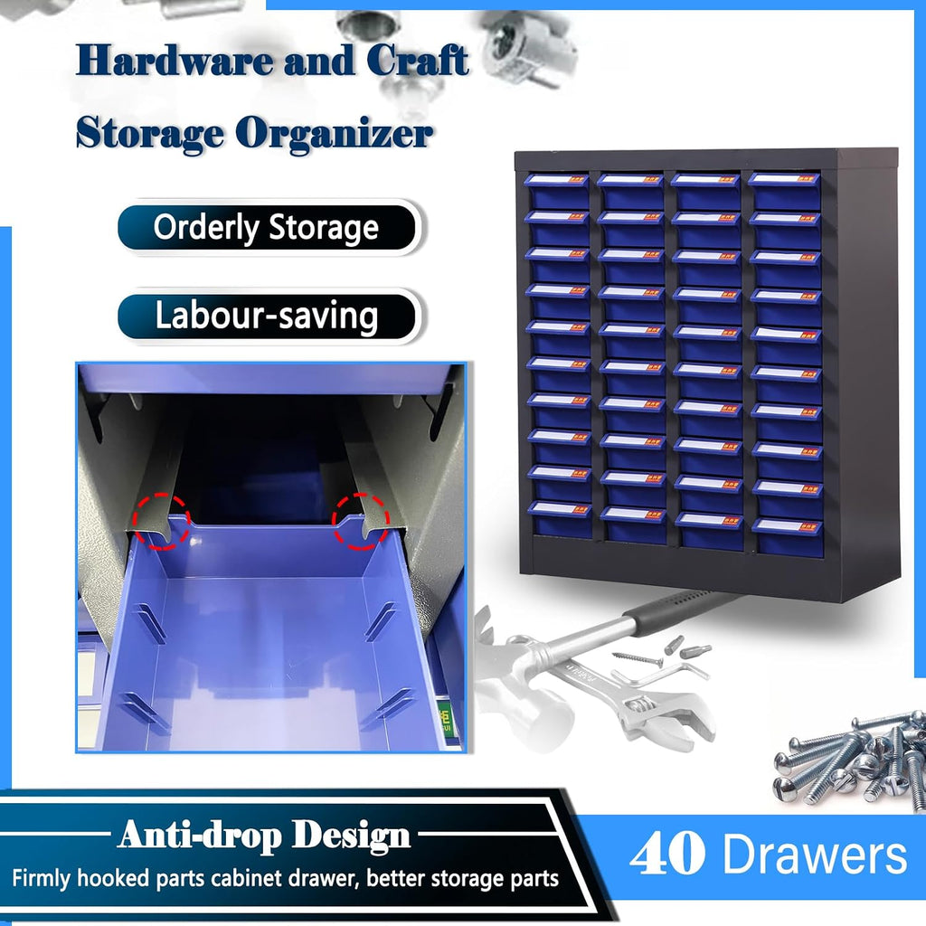 40 Drawers Parts Cabinet Steel Parts Cabinet Nut and Bolt Organizer Bolt Bin Storage Organizer with Partitions and Labels