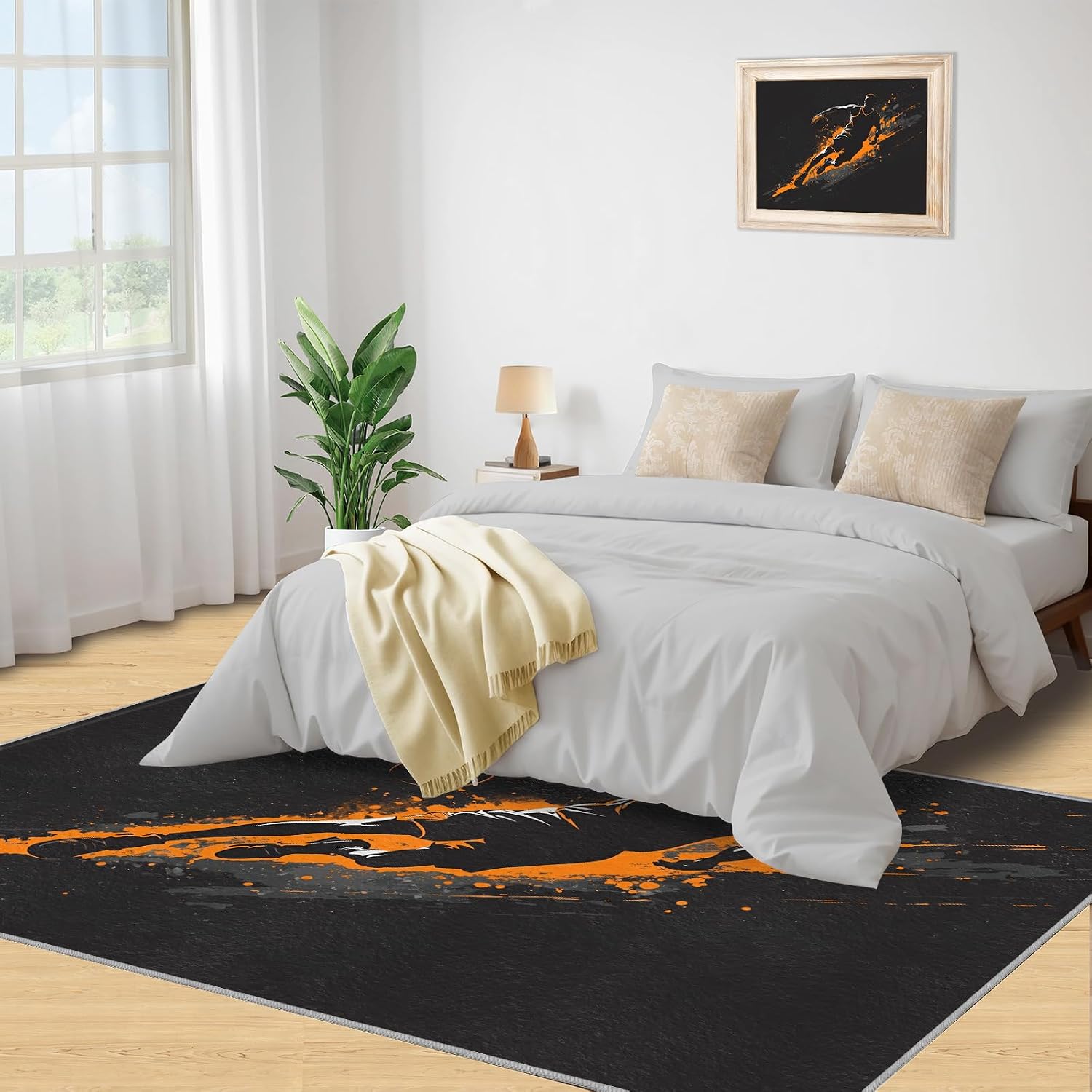Sports Rug 6x8-6x8 Rug, Basketball Area Rugs for Living Room, Sports Theme Rugs for Bedroom, Boys Non-Slip Mat, Sports Home Decor & Gifts