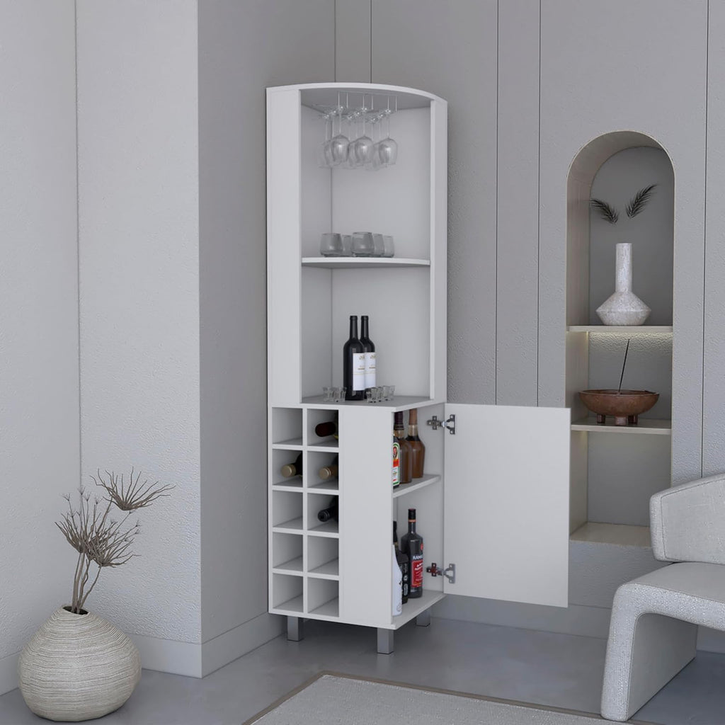 71' Freestanding Storage Cabinet, Kitchen Storage Bakers Rack with Wine Cubbies, Utility Food Cupboard with Stemware Racks for Dining, White