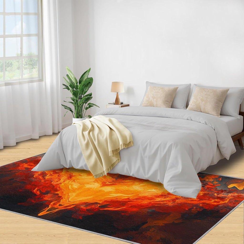 6x8 Flame Heart Classroom Rugs - Burning Heart Playroom Rug, Abstract Art Carpet Area Rug for Girls Bedroom Kids Room Basement Office Classroom