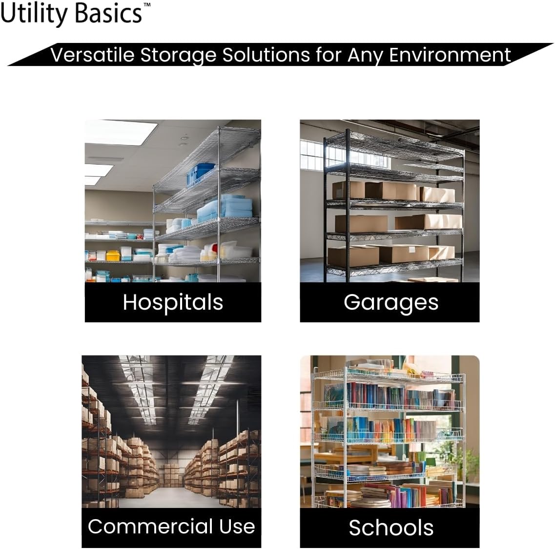 NSF Commercial 5-Tier Wire Shelving with Wheels, 48'x24'x72' Heavy Duty Metal Shelves 4000 lbs Max Capacity, Black Storage Rack for Garage Kitchen Pantry Warehouse