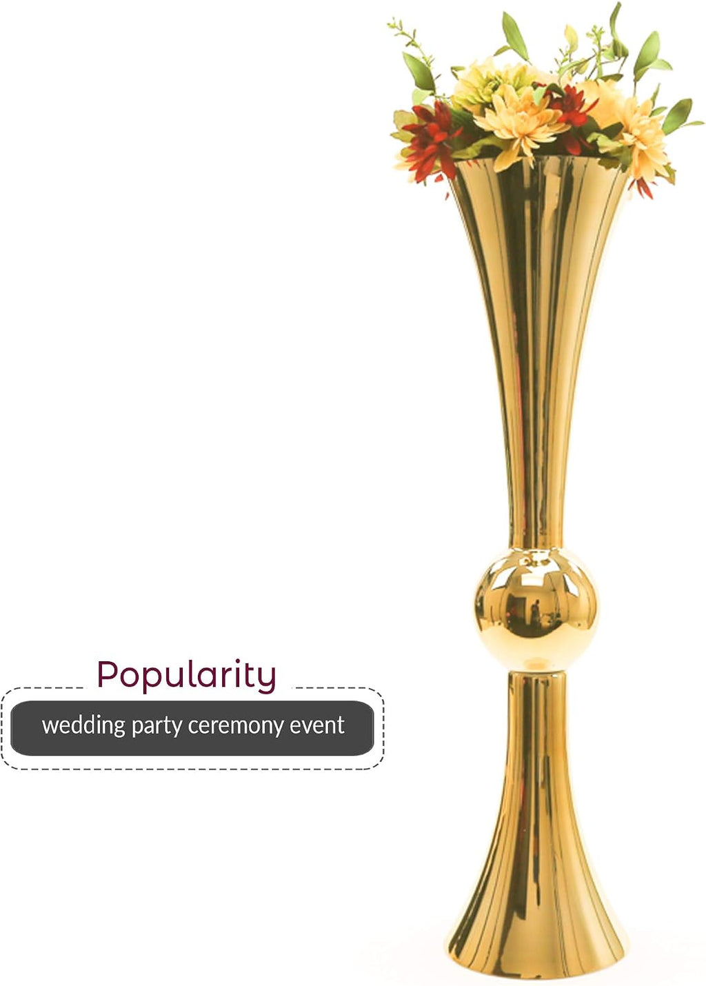 WGV Tall Trumpet Vase Bulk, Open 6', Height 24', Base 6', (Multiple Size/Color Choices) Gold Reversible Latour Floral Wedding Centerpiece Home Event Decor, 4 Pieces (VTV2124GD)