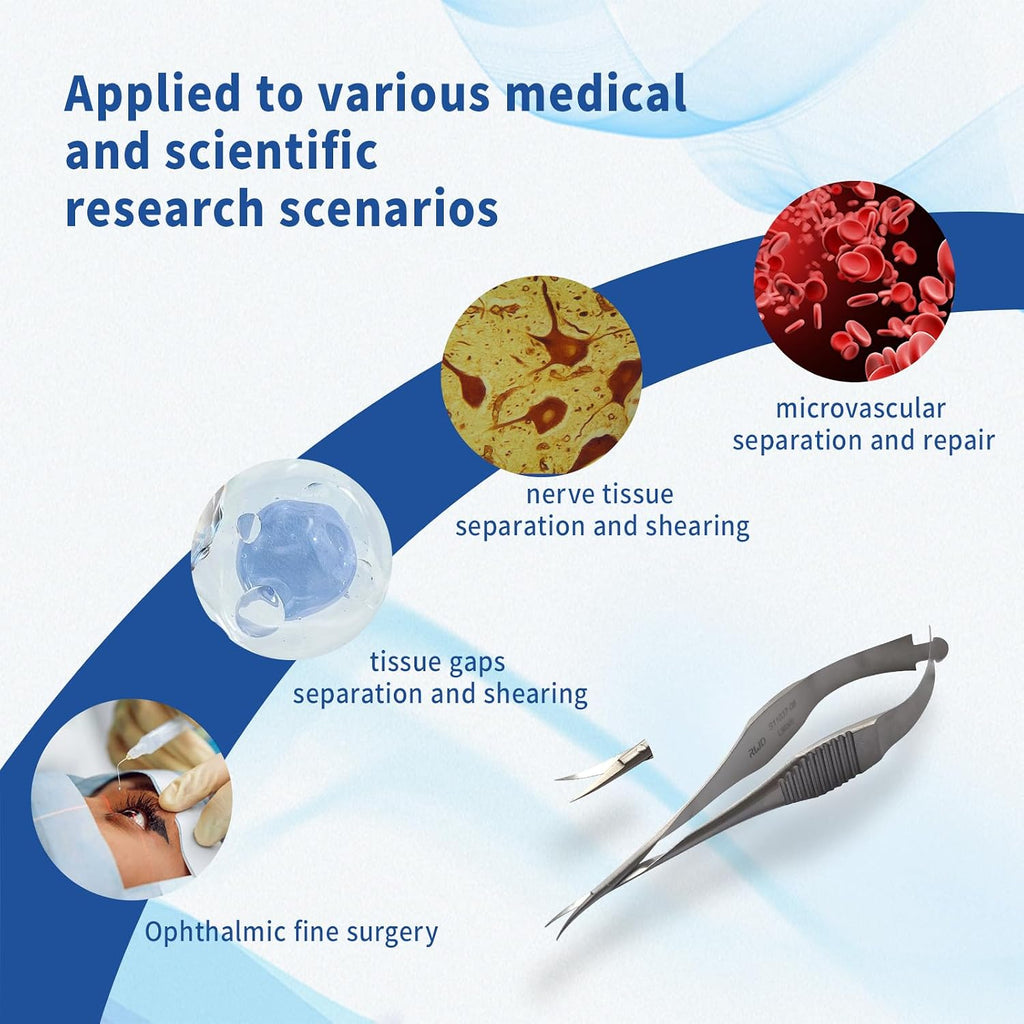 RWD VANNAS Micro Scissors, 3.2' Curved Fan Tip, Extra Sharp Spring Action Squeeze Scissors for Stitch Cutting, Embroidery, ENT, Eye, Skin, Dental, and Veterinary Surgery (8cm) - S11037-08