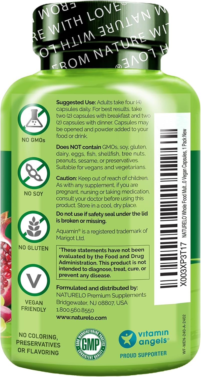 NATURELO Mens Multivitamins - Whole Food Multivitamin for Men with Vitamins, Minerals - 240 Vegetarian Capsules for Energy, Brain, Heart, Eye Health* (Pack of 2)