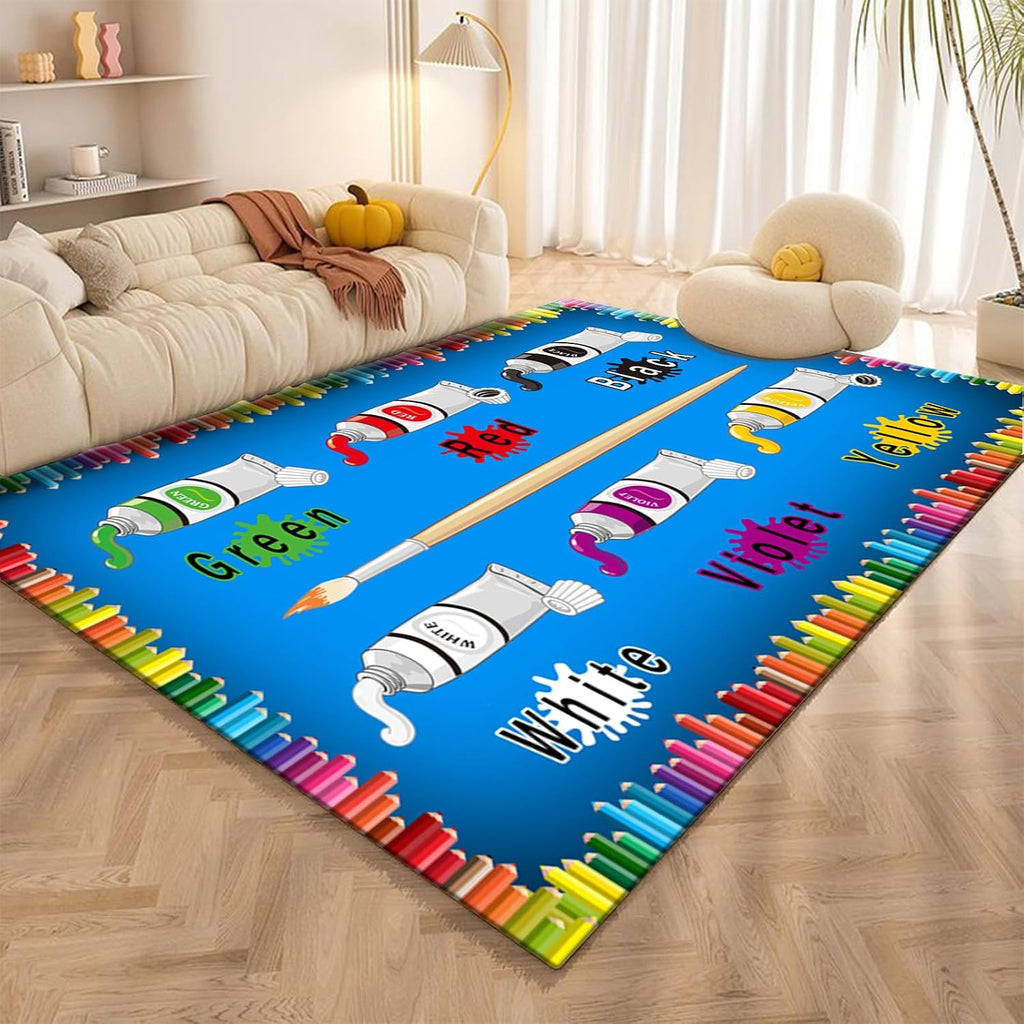 Crayon English Learning Daycare Rug, 6x8ft, Learn Colors Educational Indoor Rugs, Soft Absorbent Bedside Area Rug, Durable Shed Resistant Easy Clean Floor Carpet for Kids Bedroom Dorm