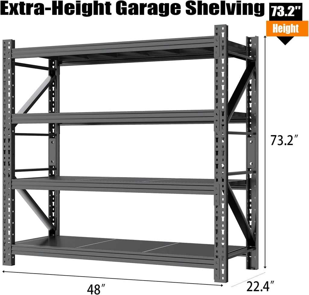 Garage Storage Shelves,73' H*48' W*22.4' D Heavy Duty 4-Tier Metal Shelving Unit with Adjustable Shelves Industrial Garage Shelving for Garage Organization & Warehouse Storage