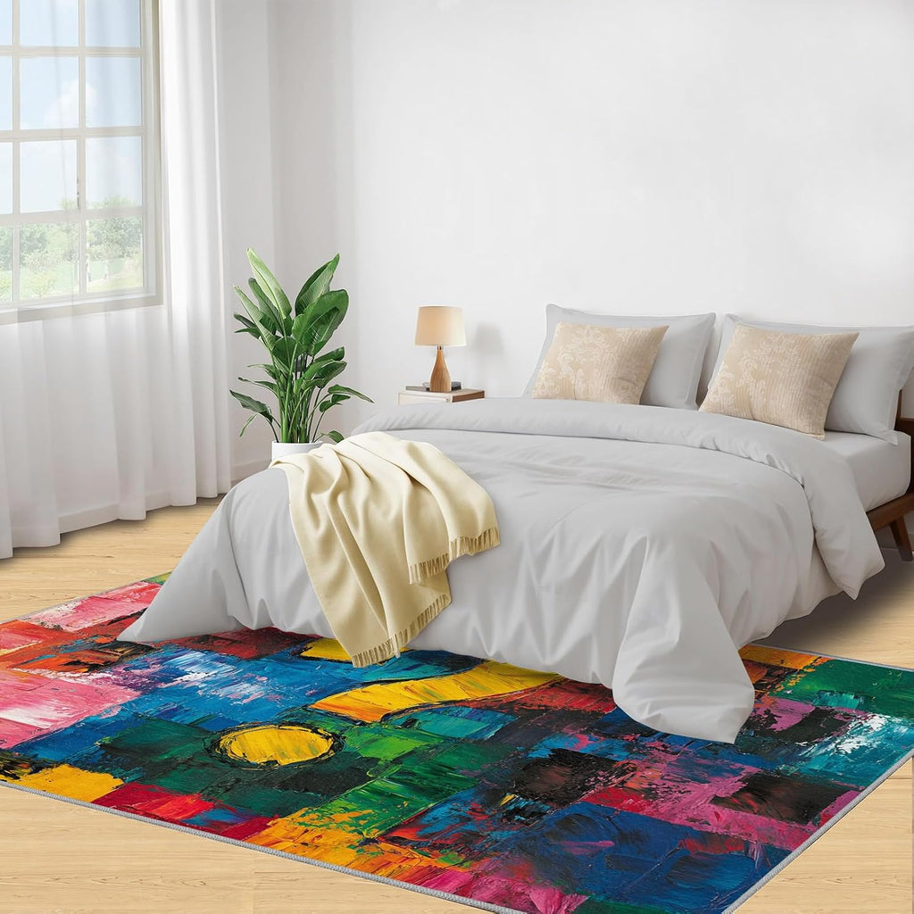 Modern Abstract Rug 6x8-6x8 Rug, Colorful Area Rugs for Living Room Bedroom, Graffiti Area Rugs, Oil Painting Washable Carpet, Aesthetic Carpet, Colorful Home Decor & Gifts