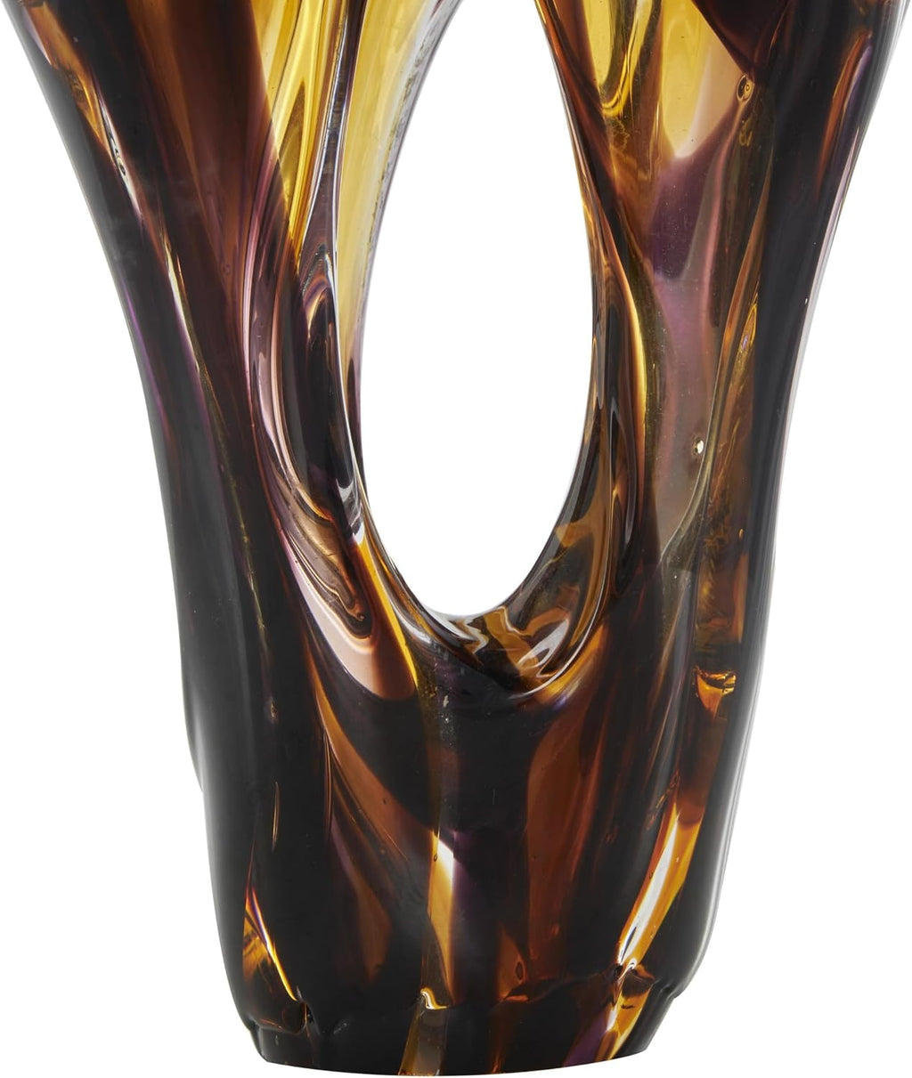 Deco 79 Glass Abstract Decorative Sculpture Cutout Home Decor Statue with Pink and Amber Accents, Accent Figurine 9' x 6' x 20', Yellow