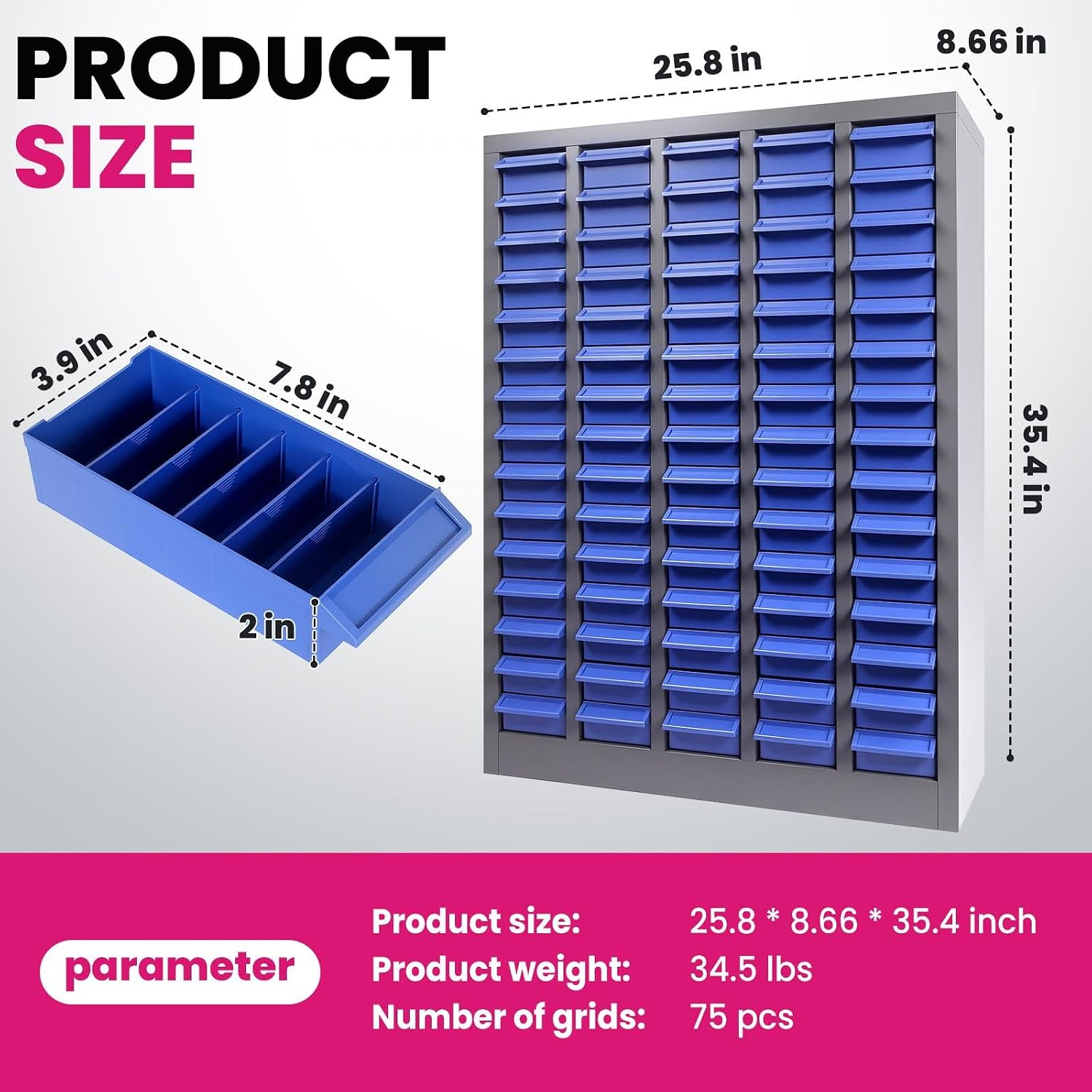 75-Drawer Tool Organizer Cabinet 35.4 x 25.8 Nuts and Bolts Organizer | Stop Box Pro Design for Toy/Screw Storage | DIYer Workshop Must-Have (75Drawers)