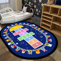 Cartoon Hopscotch Children's Educational Rugs, 6x8ft, Cartoon Animal Train Track Play Mats, Multi-Color ABC Letter Oval Washable Carpets, Soft Reduce Noise Printed Rugs for Nursery