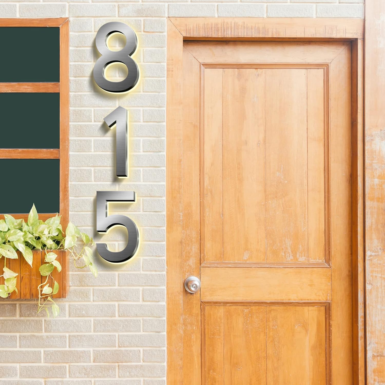 Backlit Illuminated LED House Numbers Signs 40cm, Stainless Steel Modern Lighted Up Address Numbers For Outside, Waterproof, Easy To Install,5