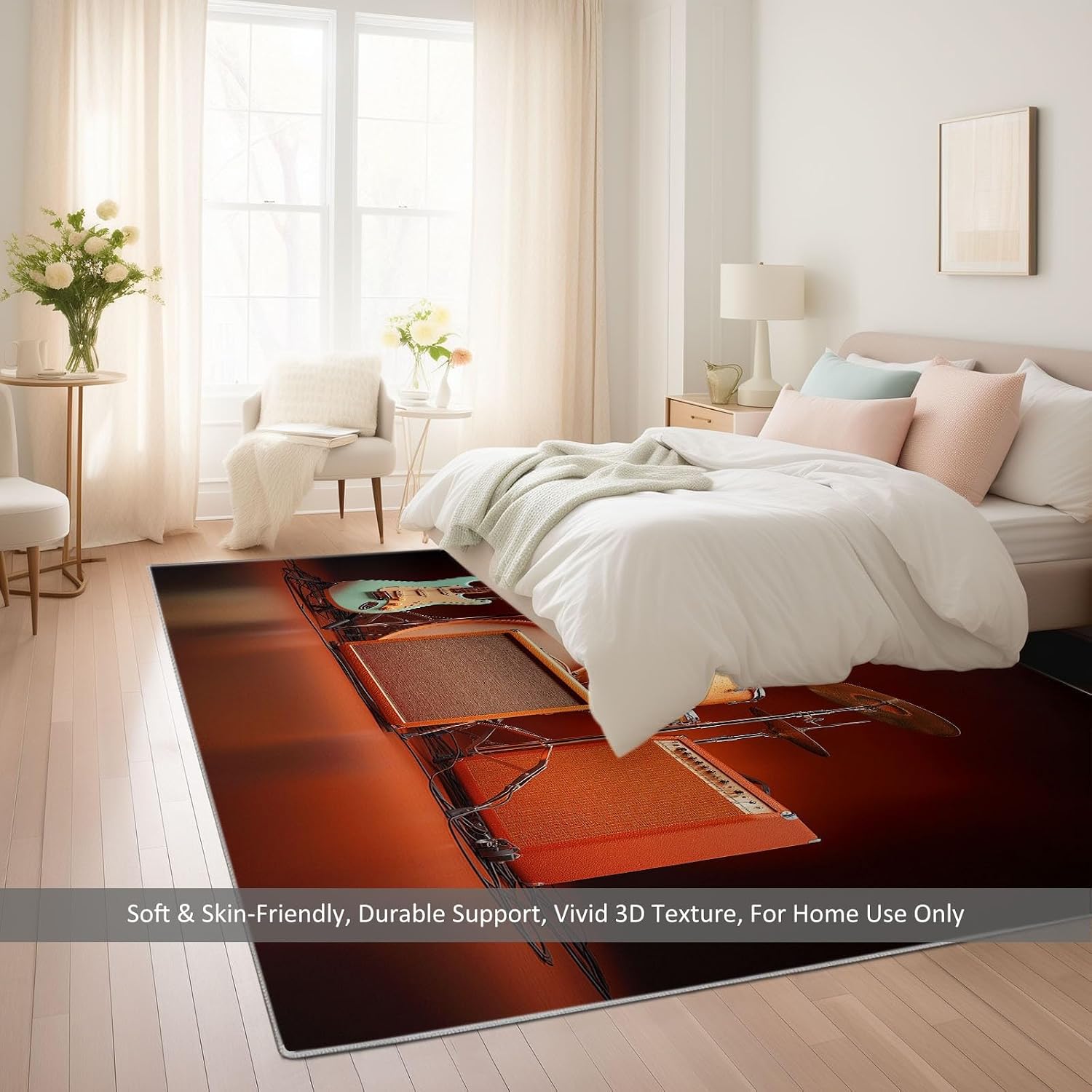 Washable Area Rug 6x9 ft Guitar and Drum Set Living Room Rugs, Soft Low Pile Rug, No-Slip Floor Carpet, for Bedroom Dining Room Farmhouse Home Office 3D Print Rug