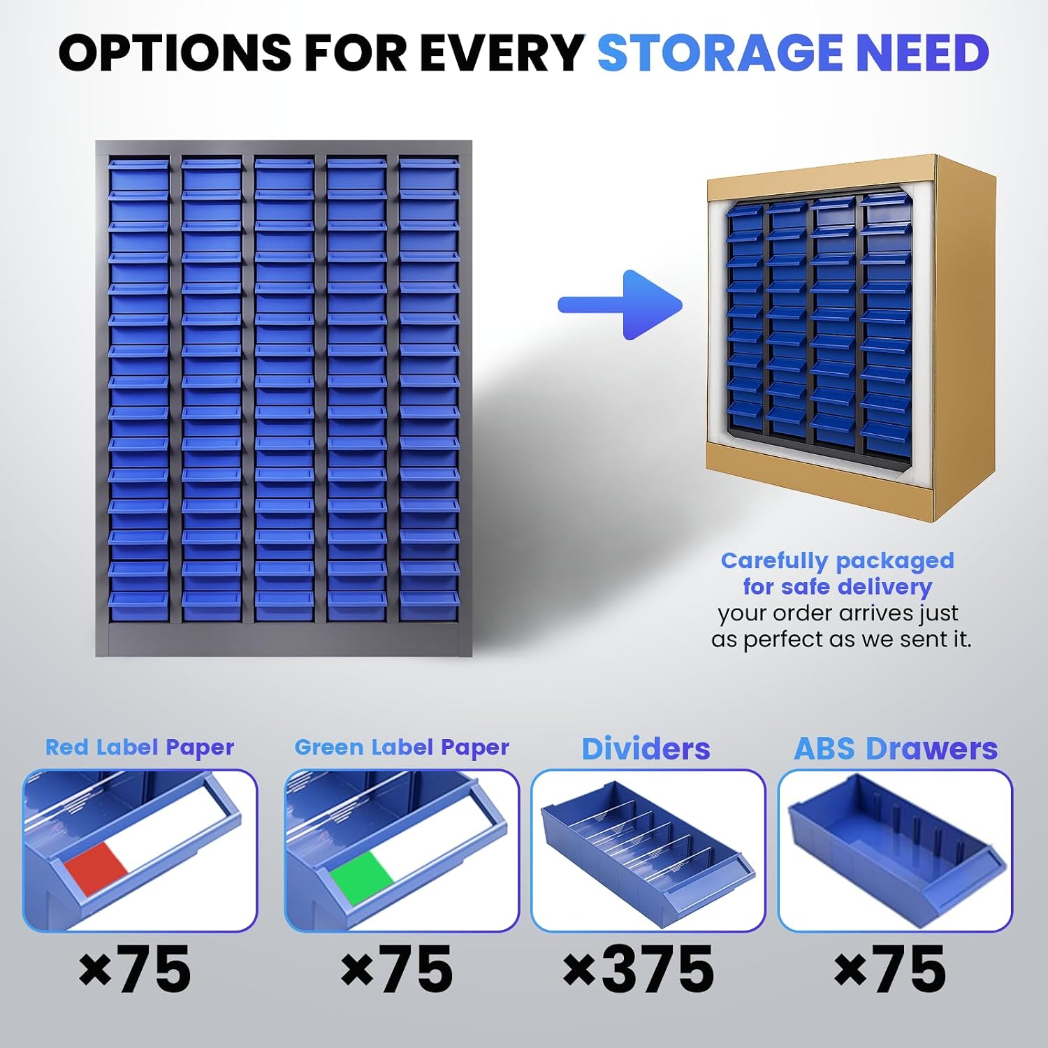 75-Drawer Small Parts Organizer, Nut and Bolt Organizer, Bolt Bin with 75 Drawers, Metal Storage Cabinet Tool Cabinet with Drawer for Garage, Workshop & Home