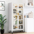 Kitchen Storage Cabinet, Pantry Cabinet with Two Glass Doors and Adjustable Shelves, 6 Tier Large Kitchen Hutch Cabinet Freestanding Tall Storage Sideboard, Kitchen Bakers Rack (White)