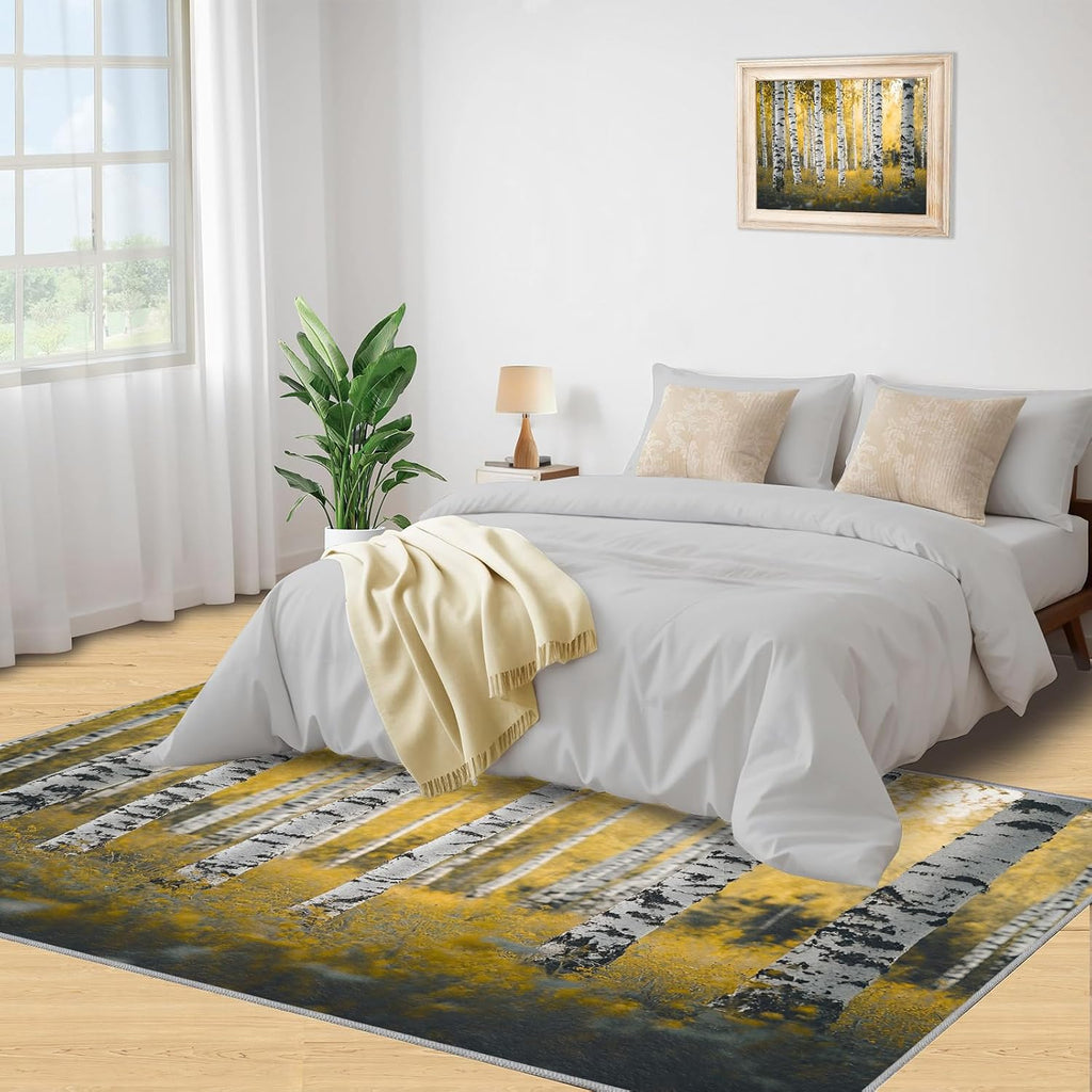 Forest Rugs for Living Room 6x8 Rug, Autumn Area Rug, Birch Trees Rugs, Large Machine Washable Rug, Non-Slip Floor Carpet for Bedroom Kids Room Home Decor