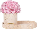 JoyFlower Preserved Flowers Vase, Yellow Travertine Flower Vases & Travertine Tray, Eternal Flower Decorations for Home Living Room Bedroom Coffee Table, Decorative Flower Vase House Decor(Light Pink)