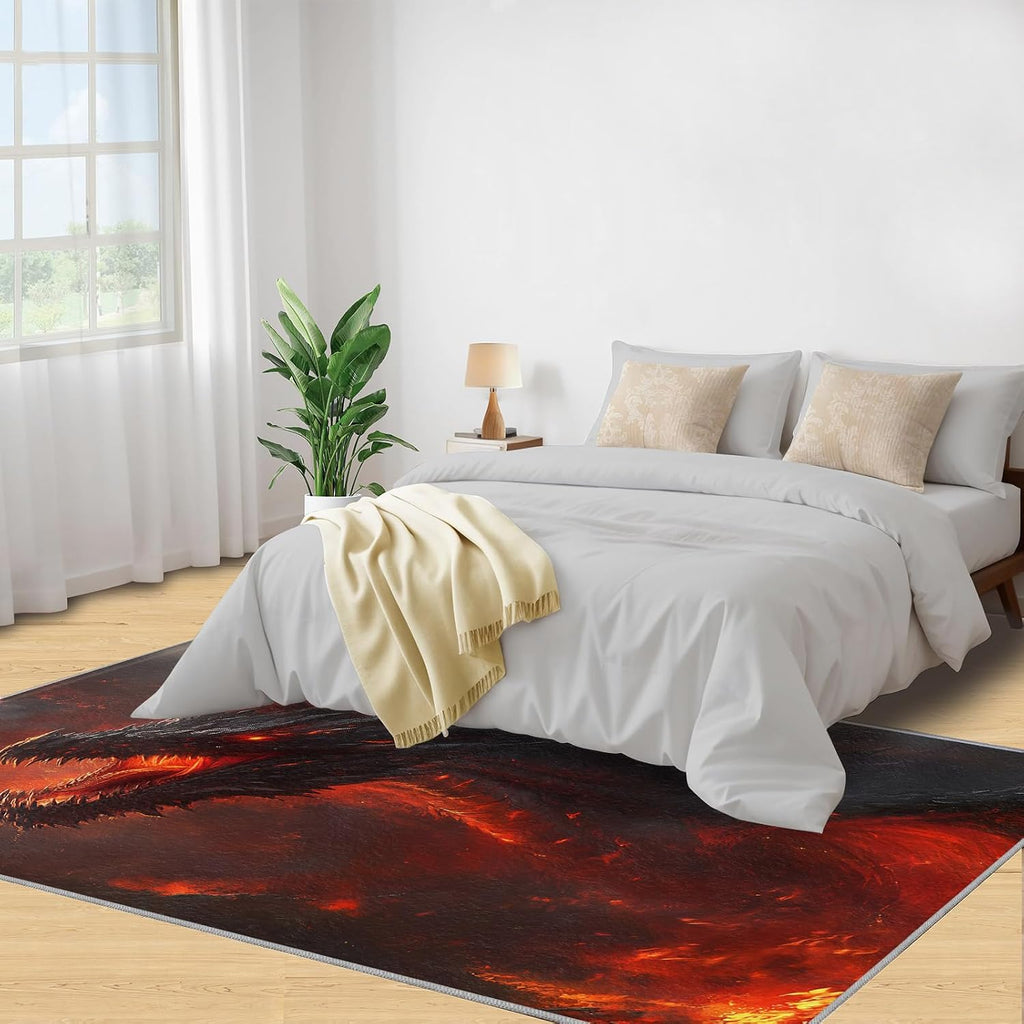 Dragon Rug 6x8-6x8 Rug, Western Washable Rugs for Living Room, Medieval Carpet, Magical Animal Non-Slip Area Rugs for Bedroom, Fantasy Animal Carpet, Western Dragon Home Decor